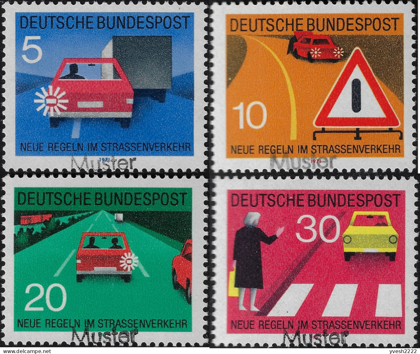 Allemagne 1971 Y&T 534 à 537 MÜSTER. Sécurité Routière, Nouvelle Réglementation. Dépassement, Priorité Au Piéton - Accidentes Y Seguridad Vial