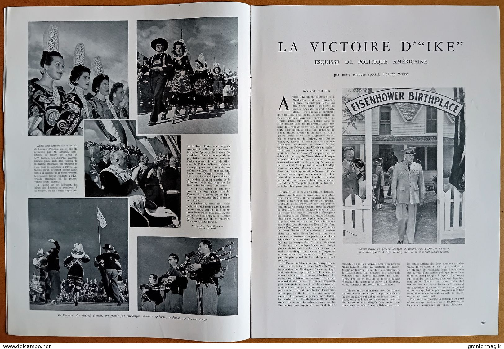 France Illustration N°49 07/09/1946 Portugal/D. Eisenhower/Emeutes de Calcutta/De Gaulle à l'Ile de Sein/Fêtes de Brest