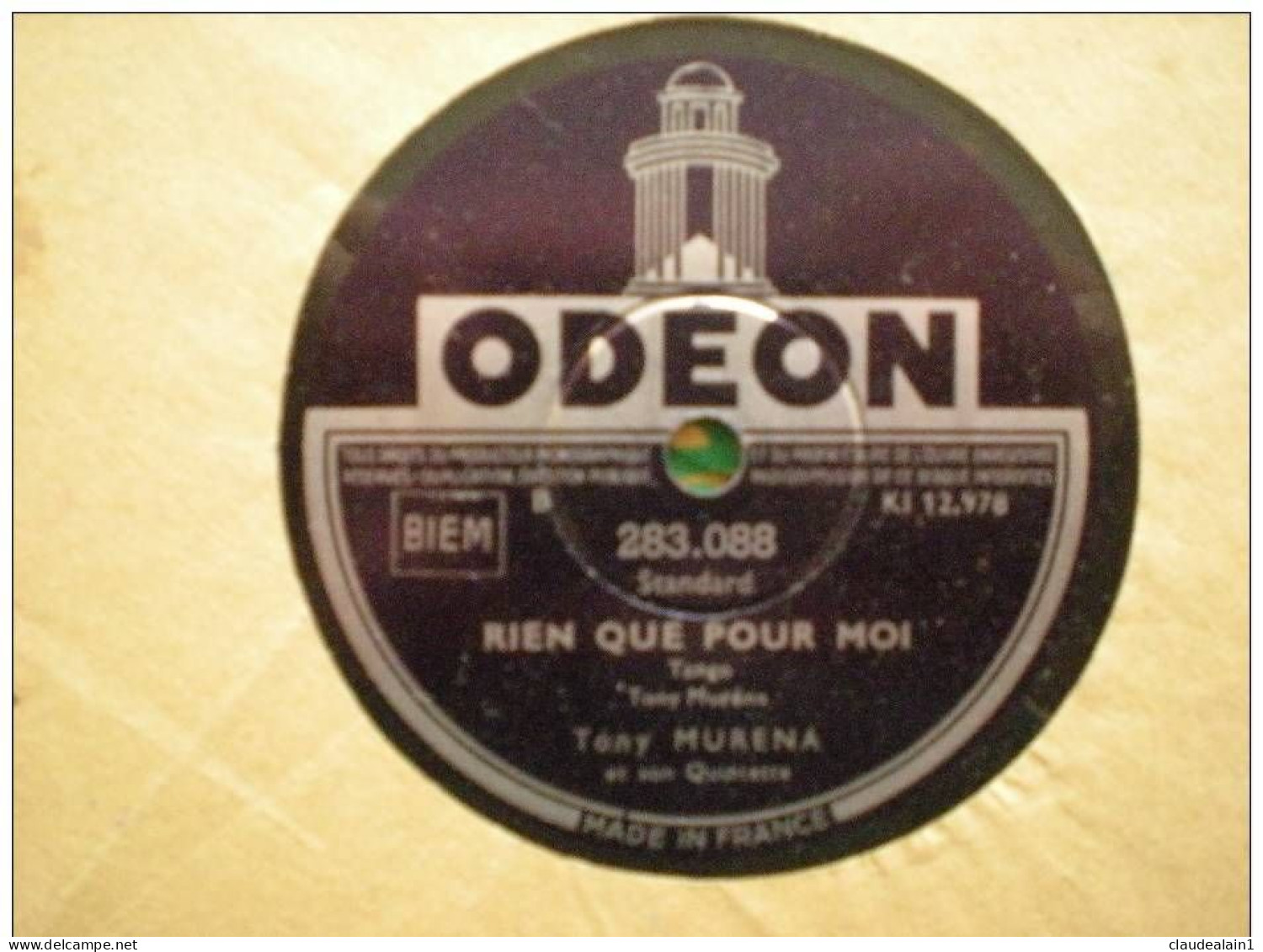 DISQUE ODEON VINYLE 78T - TONY MURENA ET SON QUINTETTE - RIEN QUE POUR MOI(TANGO) - MEA CULPA(SLOW) - 78 Rpm - Gramophone Records