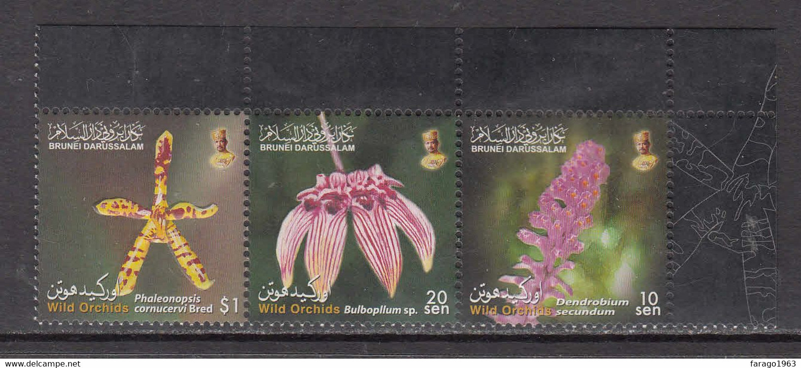 2009 Brunei Orchids Flowers Fleurs Strip Of 3 MNH - Brunei (1984-...)