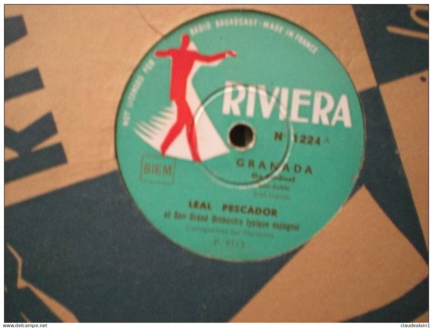 DISQUE RIVIERA VINYLE 78T - LEAL PESCADOR ET SON GRAND ORCHESTRE TYPIQUE ESPAGNOL - GRANADA - VERBENA EN TRIANA - 78 G - Dischi Per Fonografi