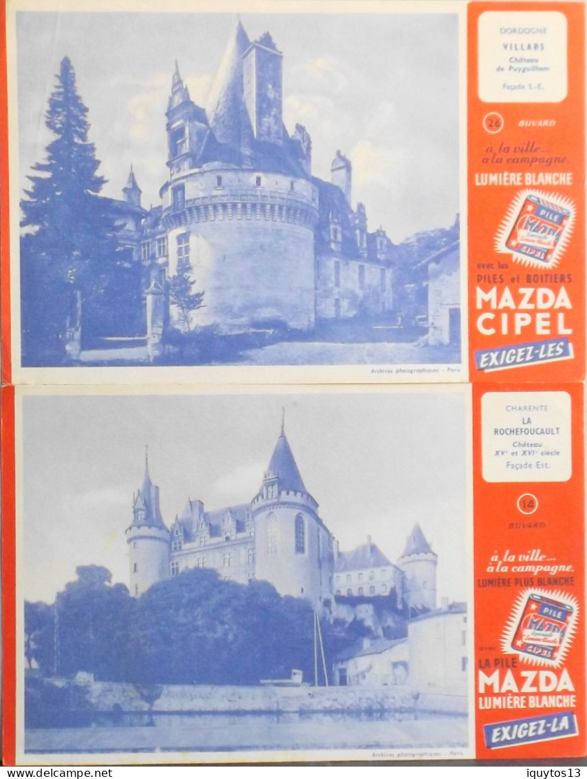 2 BUVARDS - Piles MAZDA Cipel " Châteaux De La Rochefoucault Et De Puygilhem - TBE - Piles