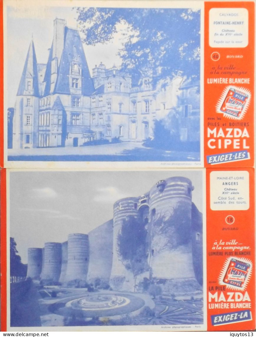 2 BUVARDS - Piles MAZDA Cipel " Châteaux D'Angers Et Fontaine-Henry - TBE - Piles