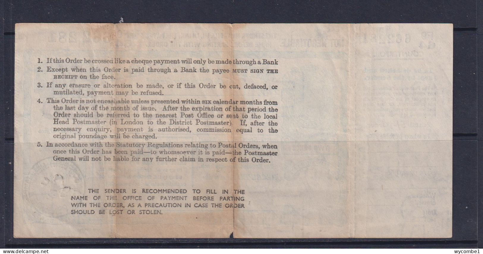 GREAT BRITAIN - 1957 (George VI) 5 Shilling Postal Order - Assegni & Assegni Di Viaggio