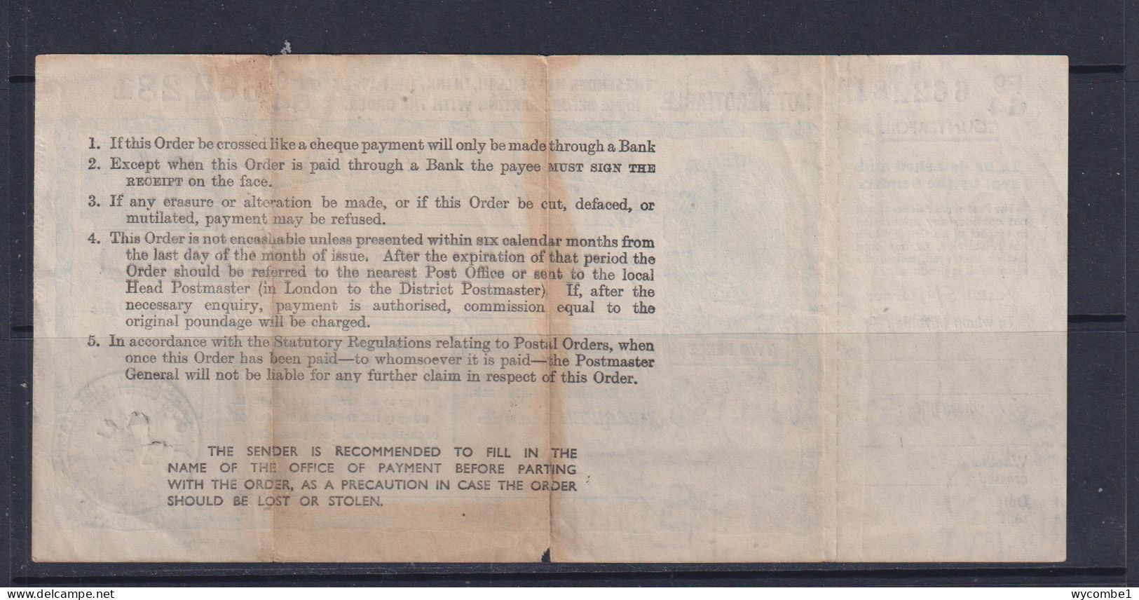 GREAT BRITAIN - 1957 (George VI) 5 Shilling Postal Order - Cheques & Traveler's Cheques