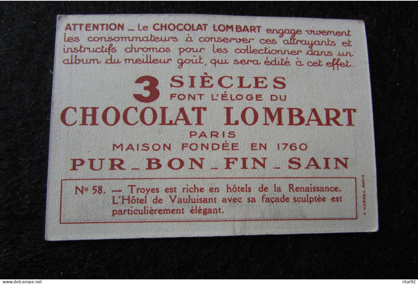 Chromo/Image "Chocolat LOMBART" - Série "album : LA FRANCE" - Lombart