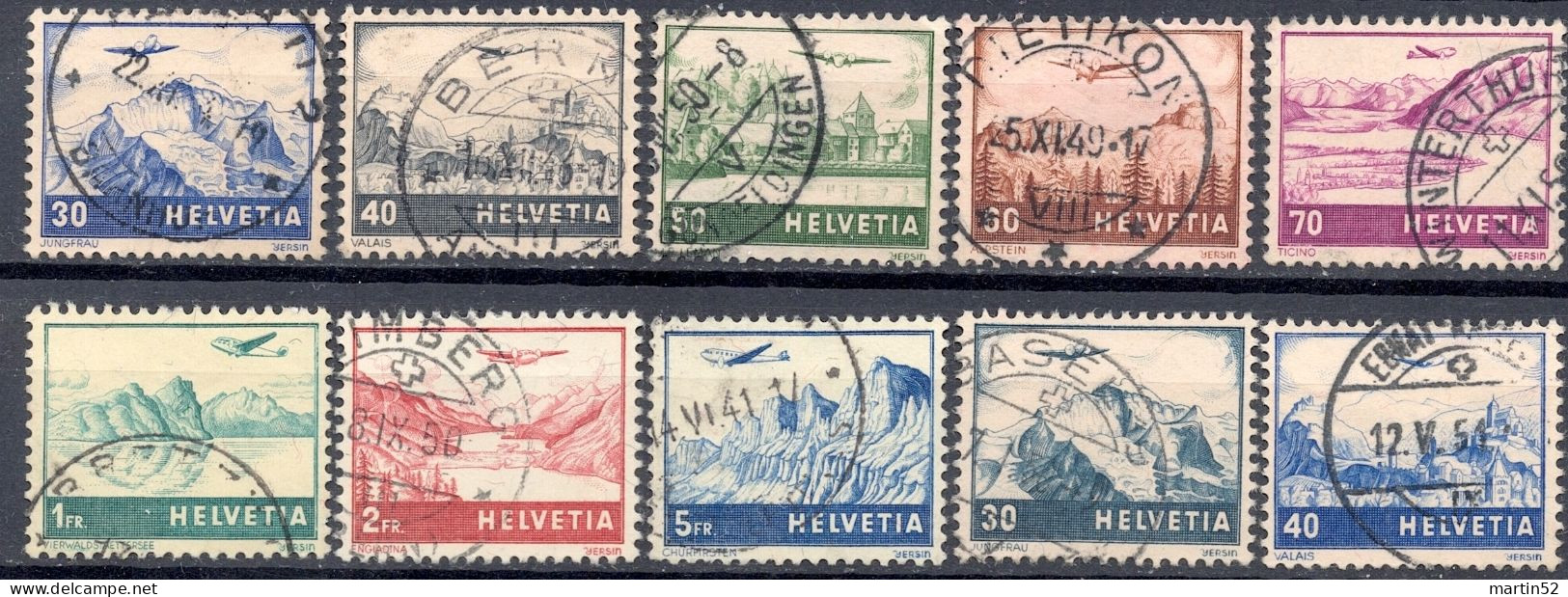 Schweiz Suisse 1941/48: Flugpost "Seen Lacs" Zu F27-34+43-44 Mi 387-394+506-507 Yv PA 27-34+42-43 Mit ⊙ (Zu CHF 50.00) - Used Stamps