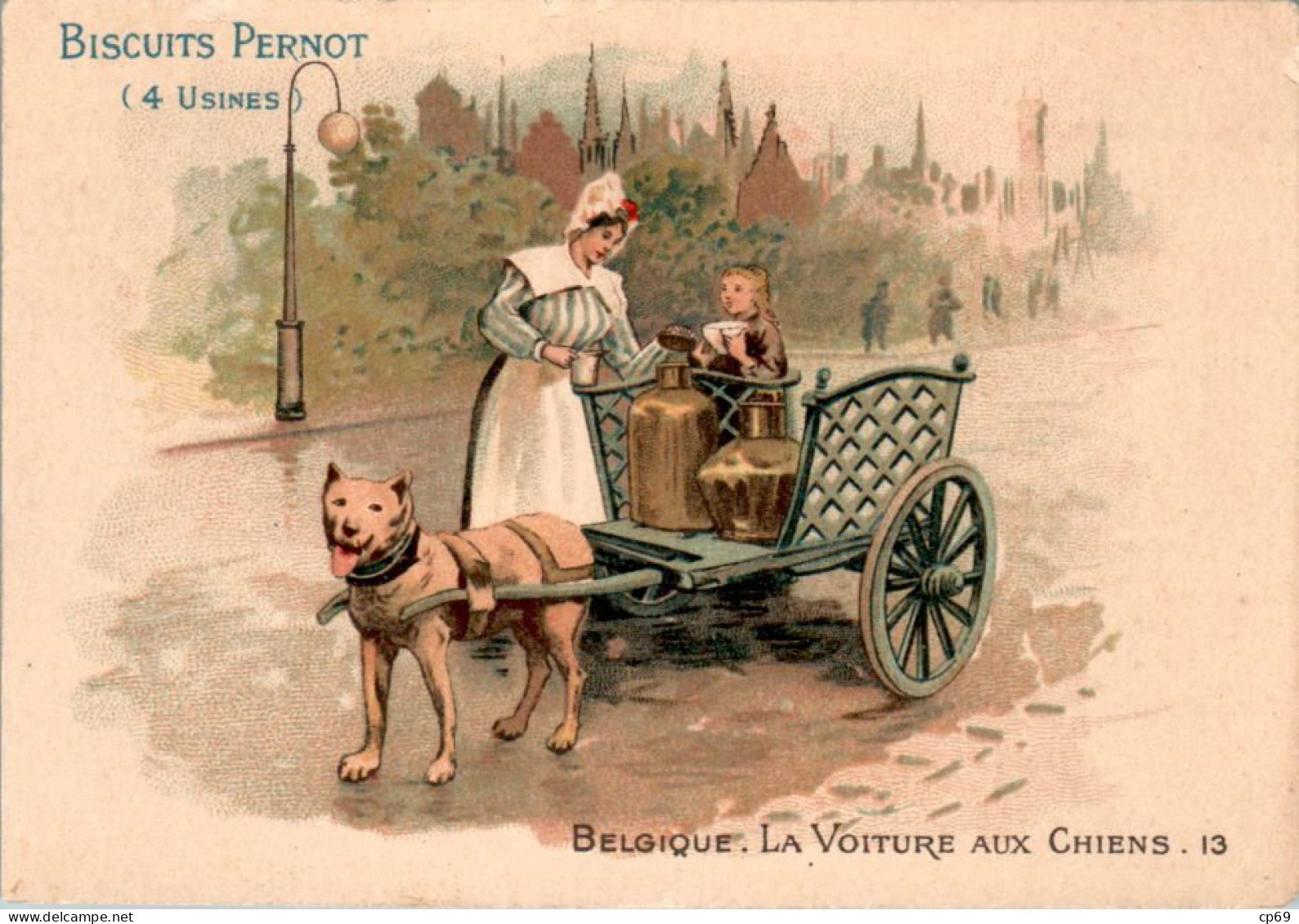 Chromo Biscuits Pernot Belgique La Voiture Aux Chiens N°13 Attelage à Chien Dog Cane La Lithographie Parisienne à Paris - Pernot