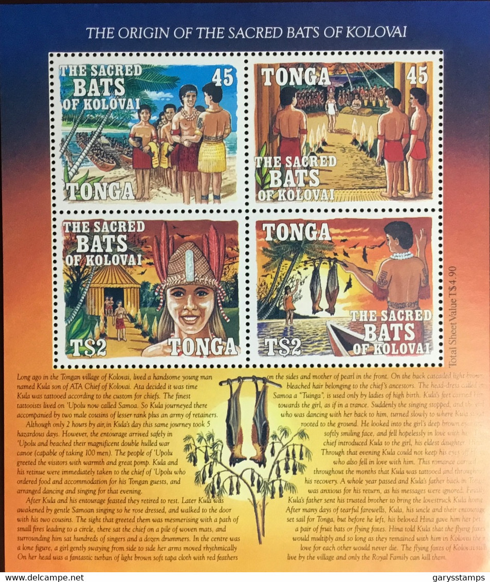 Tonga 1992 Sacred Bats Of Kolovai Minisheet MNH - Murciélagos