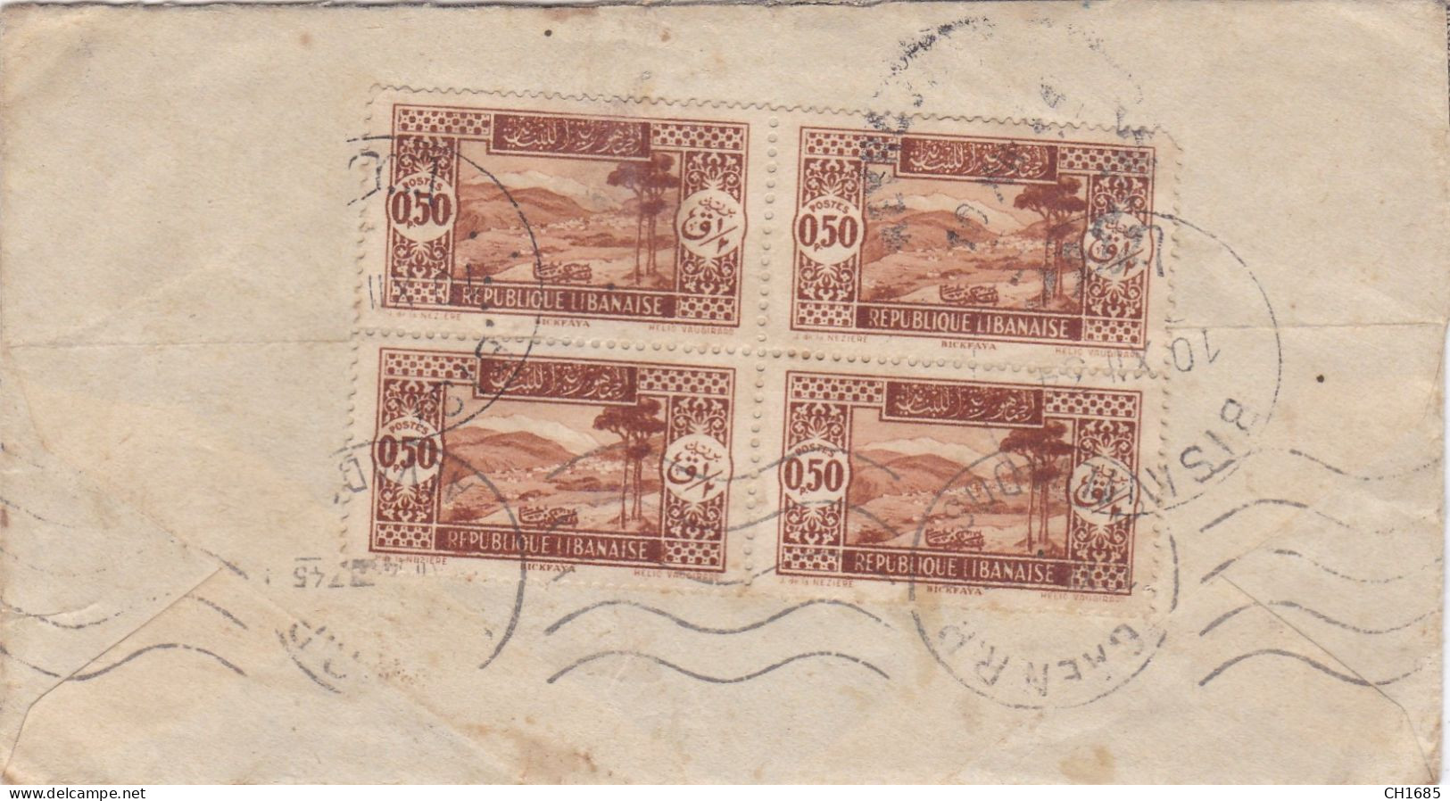 GRAND LIBAN :  Yvert 131 Bickfaya Type II Variété Dans La Légende Arabe En Bloc De 4 Sur Lettre De Biskinta De 1934 - Lettres & Documents
