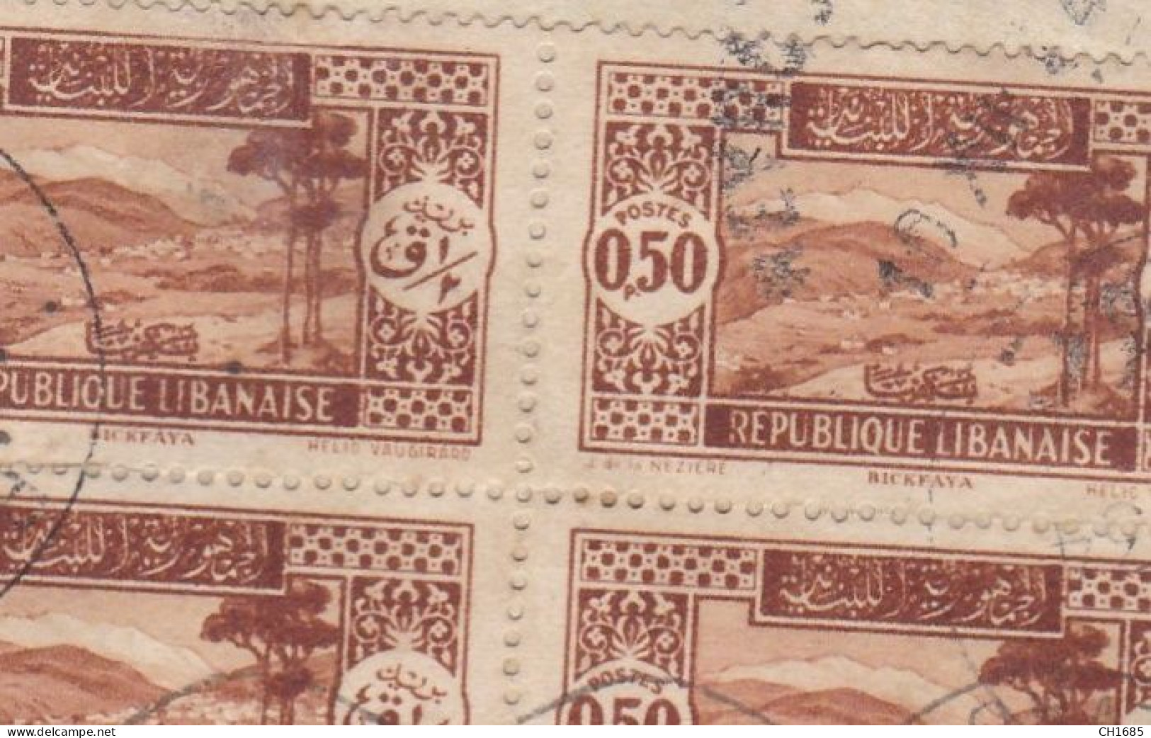 GRAND LIBAN :  Yvert 131 Bickfaya Type II Variété Dans La Légende Arabe En Bloc De 4 Sur Lettre De Biskinta De 1934 - Storia Postale