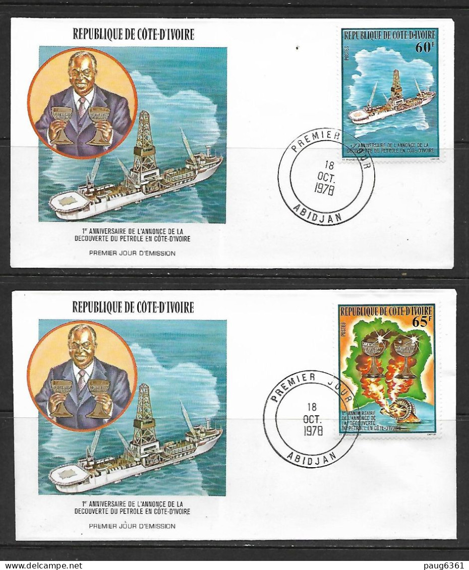 COTE D'IVOIRE 1978 FDC DECOUVERTE DU PETROLE EN COTE D'IVOIRE  YVERT N°473/474 - Petróleo