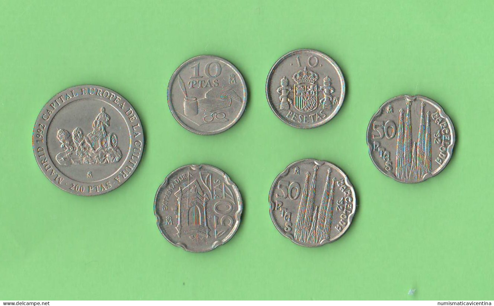 Spagna Lotto 6 Coins Differents X 10 + 50 + 200 Pesetas Spain  España Toutes Les Années Différentes Brass Coin - Eerste Muntslagen