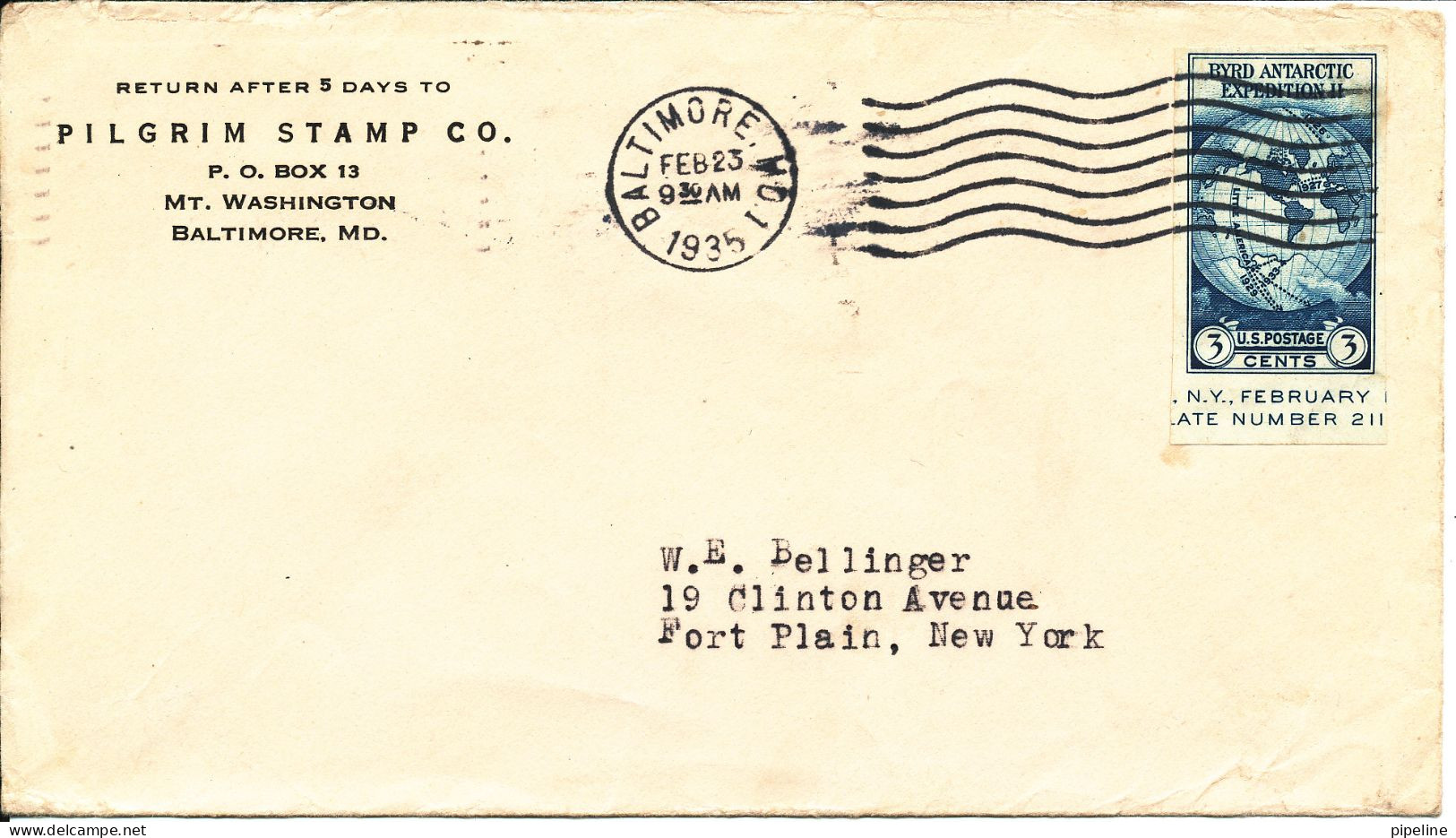 USA Cover Baltimore 23-2-1935 Single Franked Imperforated BYRD ANTARCTIC EXPEDITION II The Flap On The Backside Of The - 1851-1940