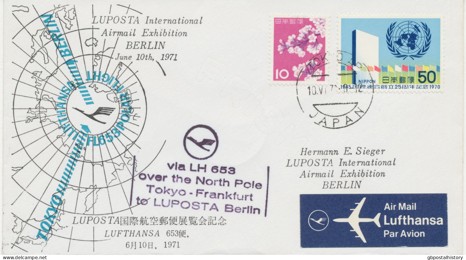 JAPAN 10.6.1971, Luftpostableitung Von Und Zur LUPOSTA Berlin Mit Deutsche Lufthansa Boeing 707 Via LH 653 Der Nordpol-R - Luftpost