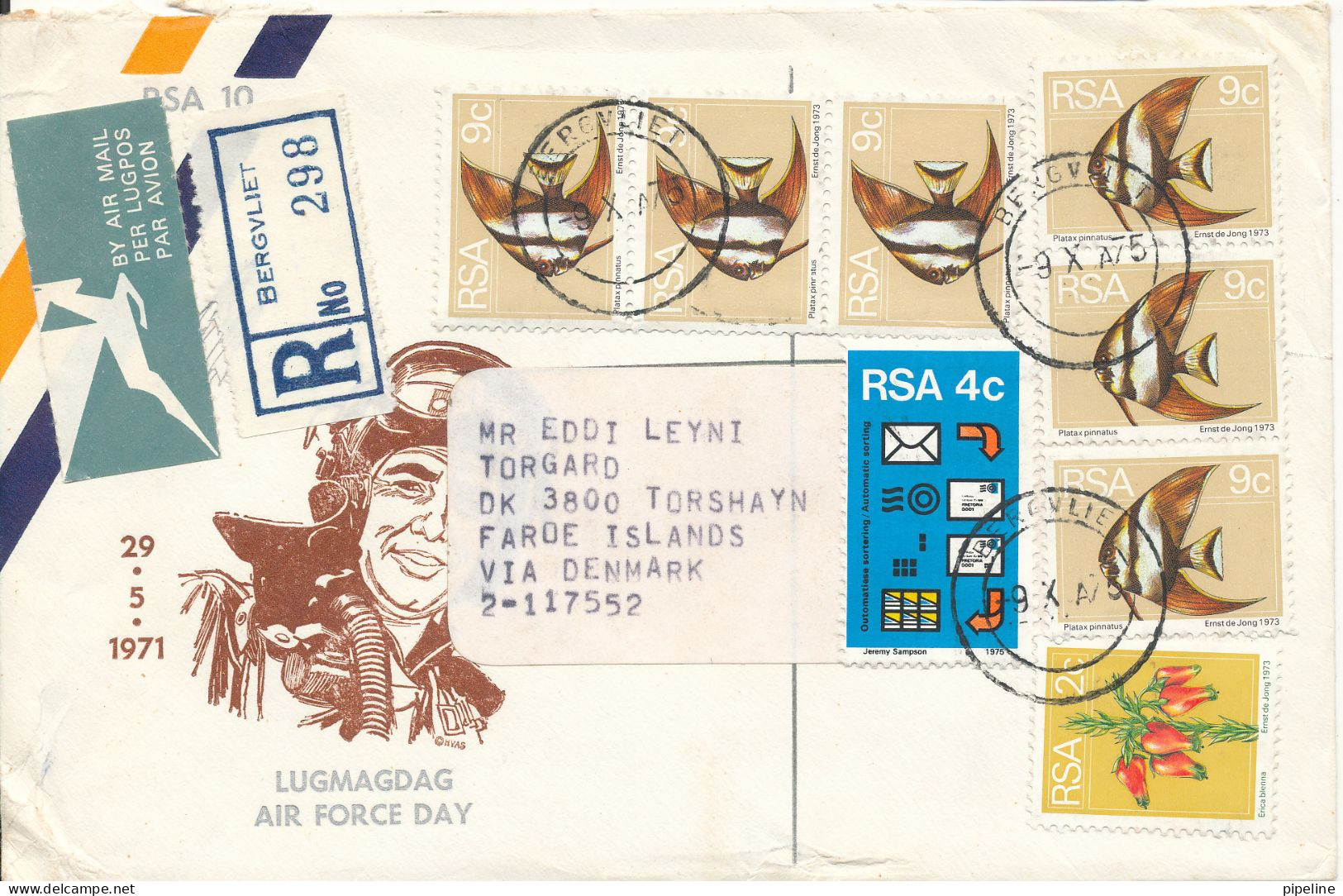 South Africa RSA Registered Cover Sent Air Mail To Faroe Islands 9-10-1975 Topic Stamps - Storia Postale