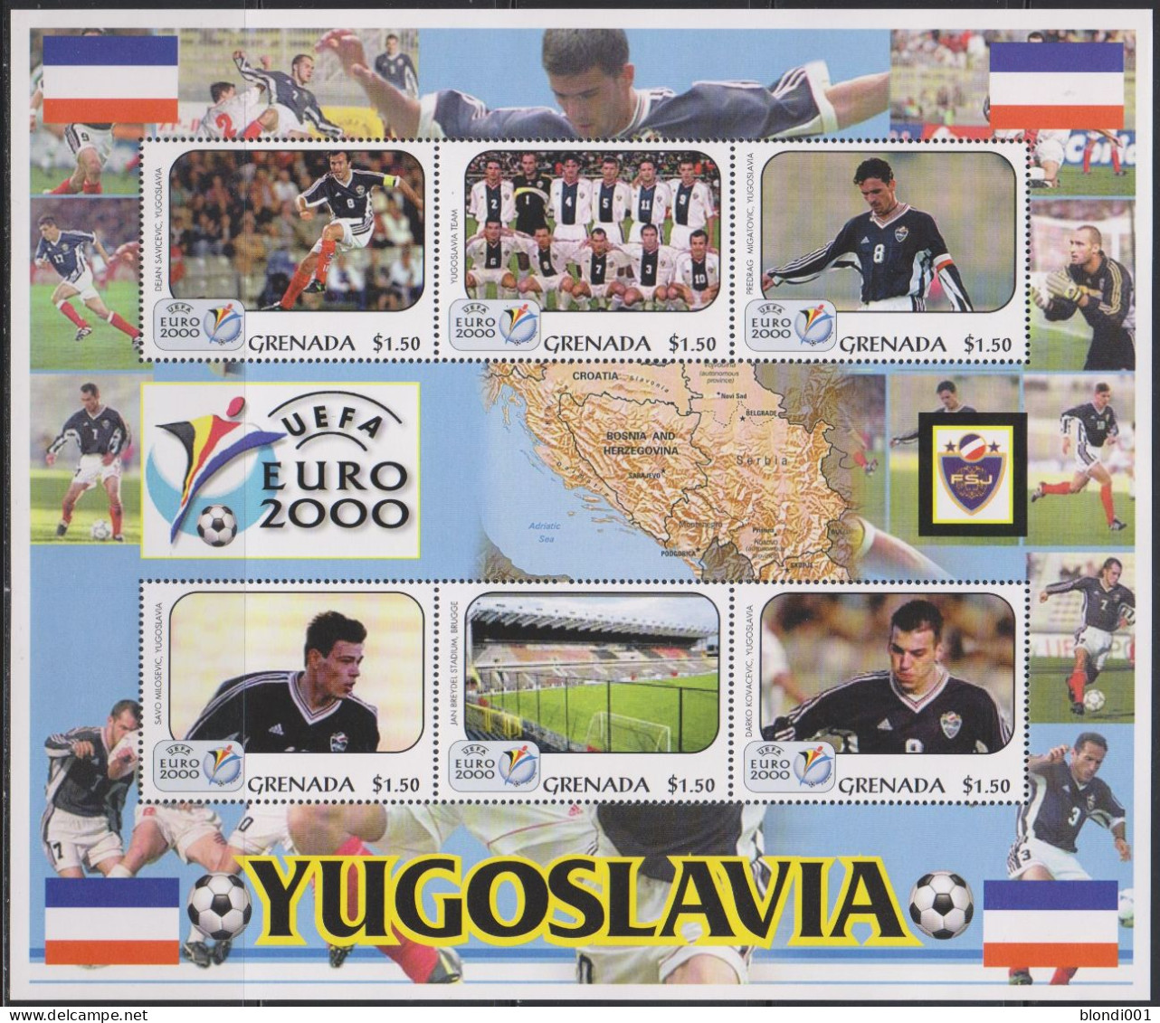 Soccer European Cup 2000 - Football - GRENADA - Sheet MNH Team Yugolavija - Championnat D'Europe (UEFA)