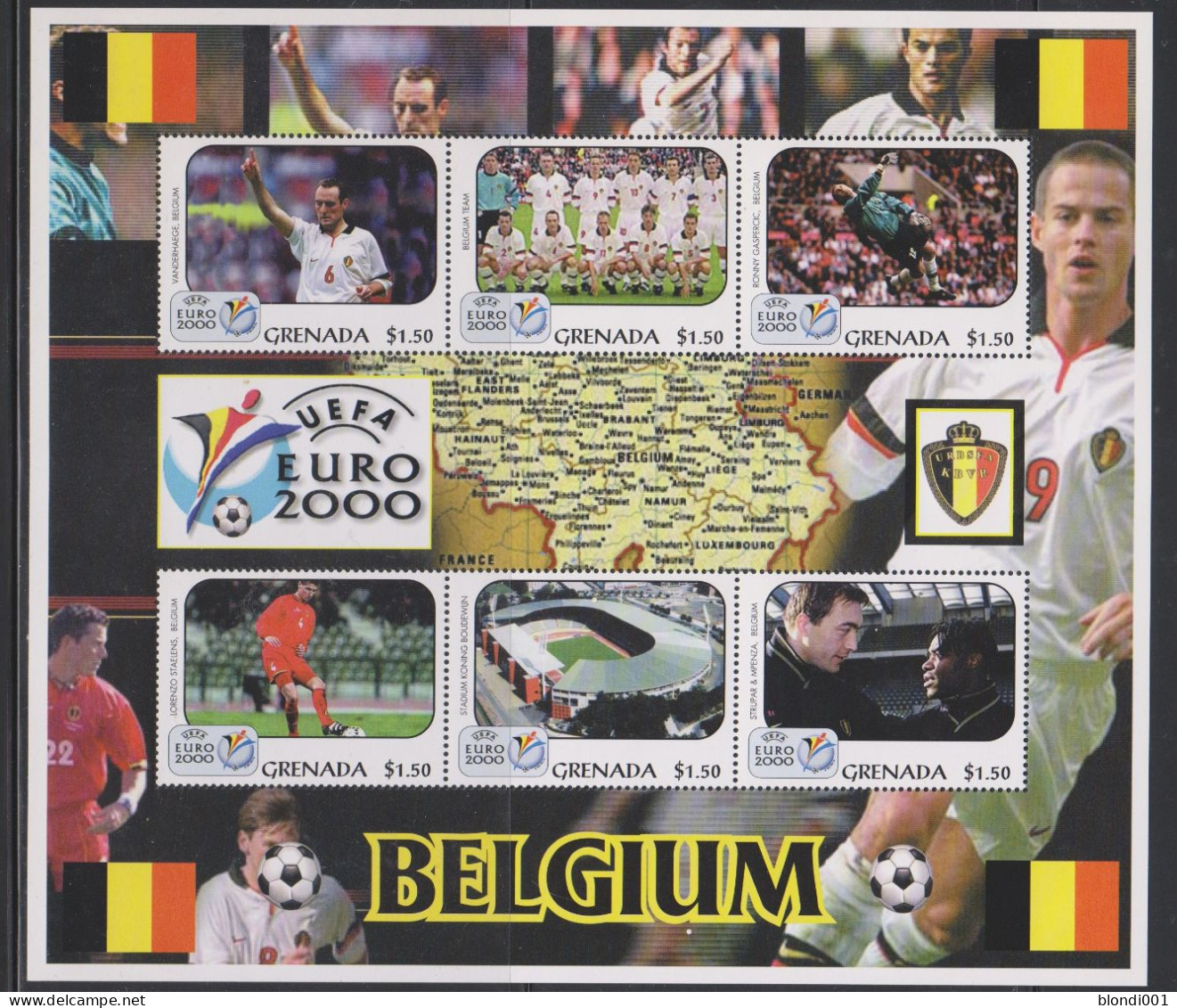 Soccer European Cup 2000 - Football - GRENADA - Sheet MNH Team Belgium - Championnat D'Europe (UEFA)