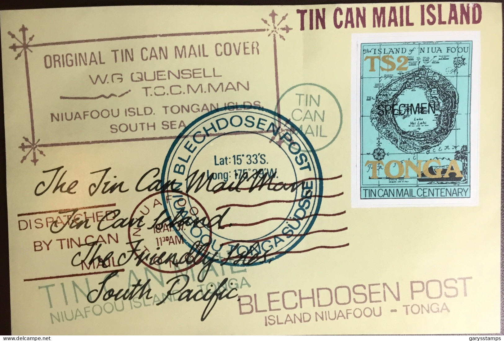 Tonga 1982 Tin Can Mail Cover Specimen Minisheet MNH - Tonga (1970-...)