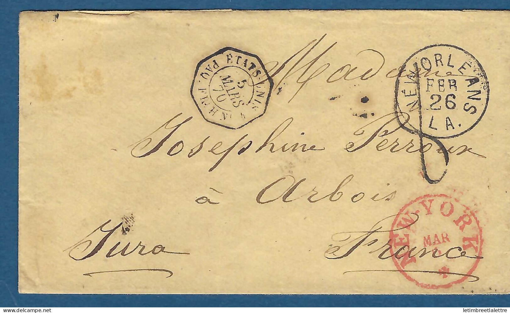 États Unis - USA Pour Le Jura - Cachet Rouge New York - 1870 - Storia Postale