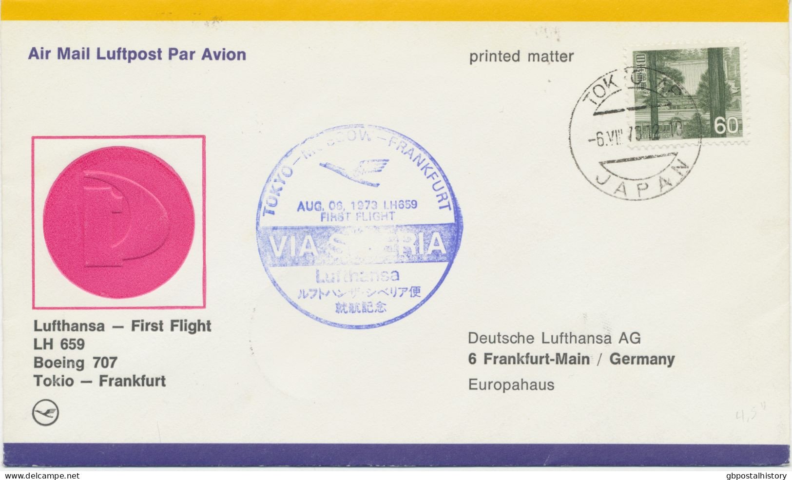 JAPAN 1973 Erstflug Deutsche Lufthansa M Boeing 707 über Die Siberien-Strecke Via MOSKAU Flug LH 659 „TOKIO – FRANKFURT" - Airmail