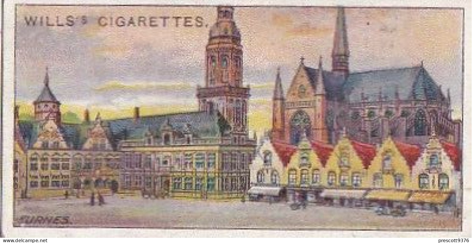 2  Grande Place, Furnes  - Gems Of Belgian Architecture 1915 -  Wills Cigarette Card - Original  - Antique - 3x7cms - Wills