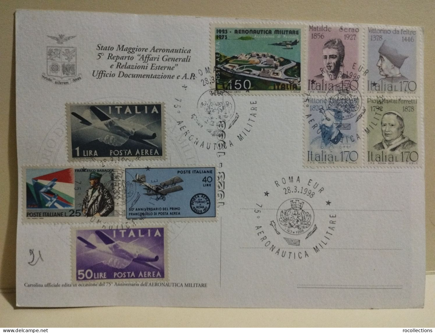 Italia 4x Postcards 75° Aeronautica Militare, I° Volo Aereo A Reazione Italiano. - Sammlungen