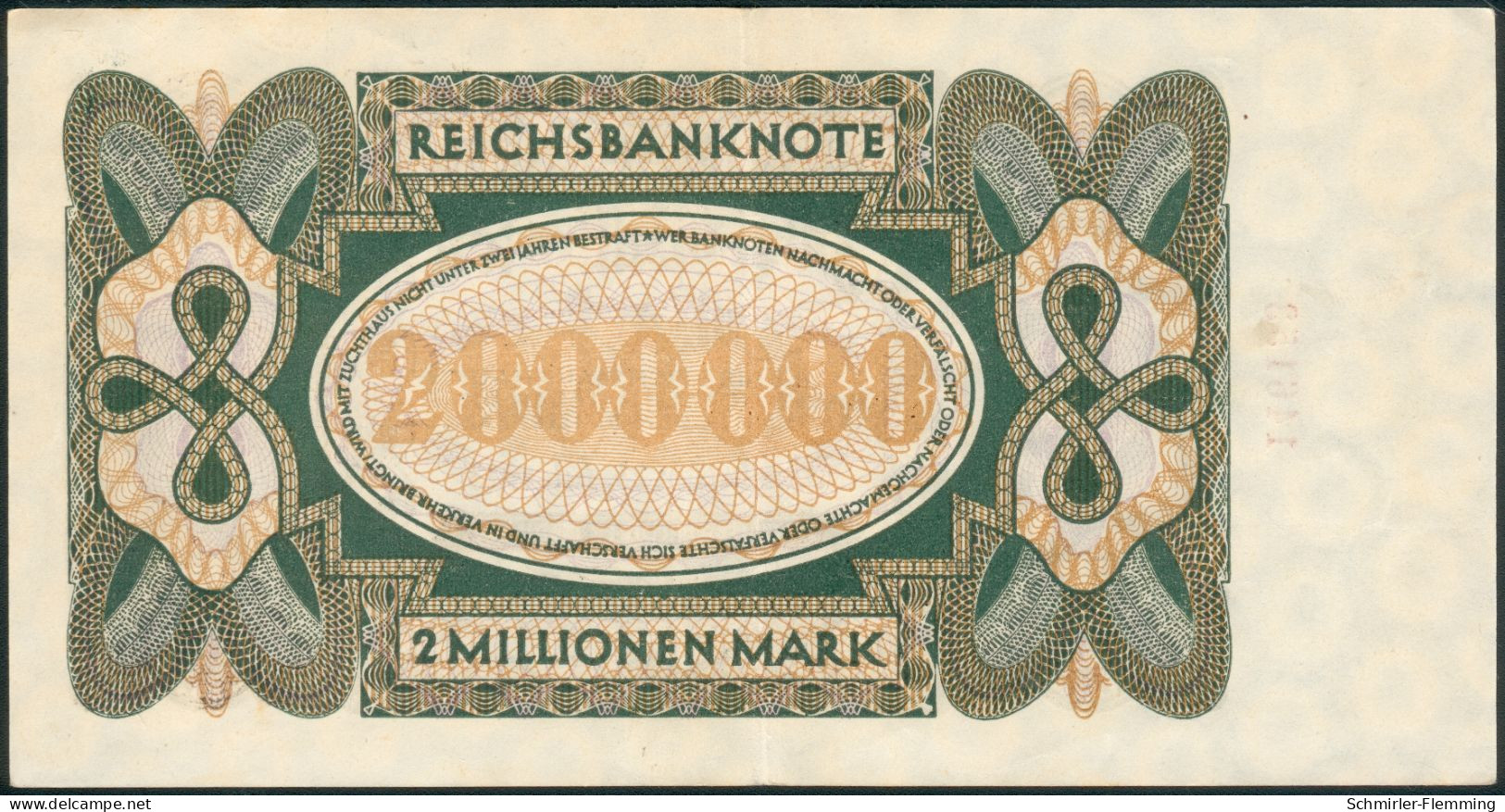 Deutsches Reich 2 Millionen Mark 23. Juli 1923 RBD Rote Kenn Nr.146153(6stellig) Pick 89, II- - 2 Mio. Mark