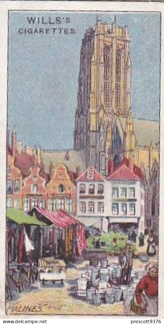 18 Cathedral, Malines   - Gems Of Belgian Architecture 1915 -  Wills Cigarette Card - Original  - Antique - 3x7cms - Wills