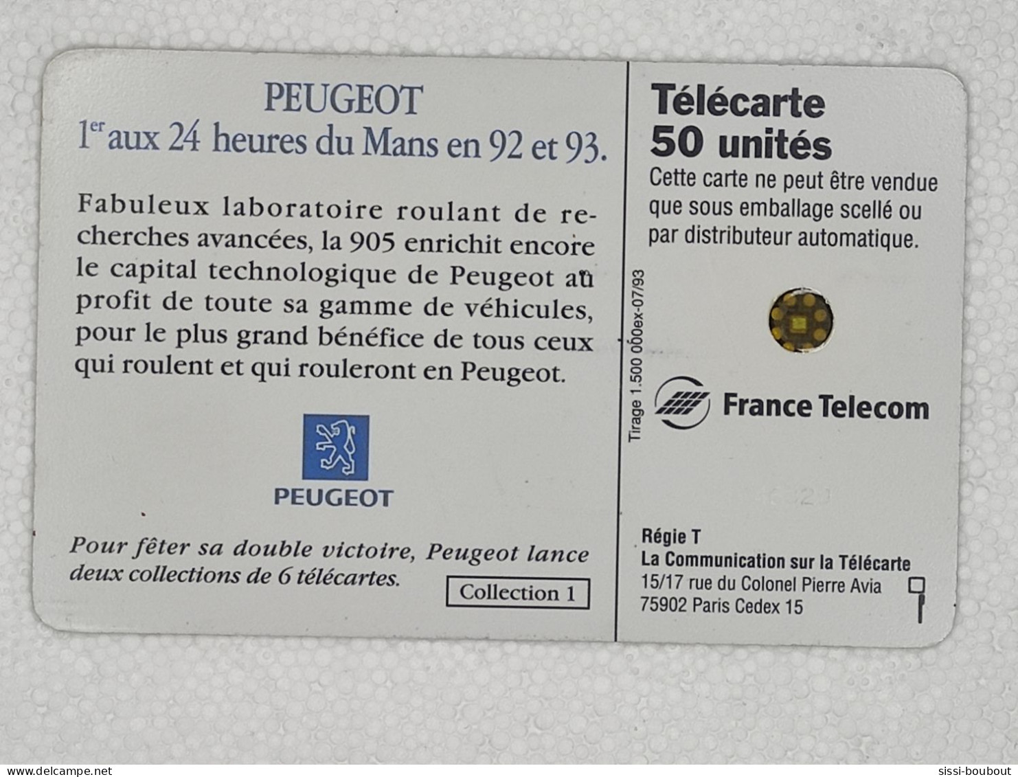 Télécarte - PEUGEOT - 1er Aux 24 Heures Du Mans En 92 Et 93 - Auto's