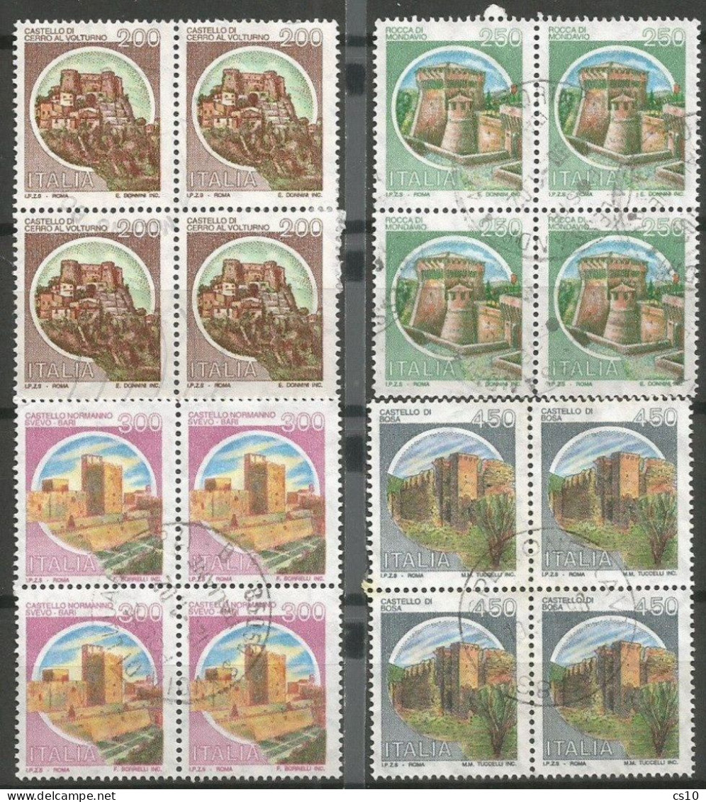 Italia 1994 Castles ROTOGRAVURE Castelli In Rotocalco  - Cpl 4v SET In VFU Blocks4 Quartine Usate - Lotti E Collezioni