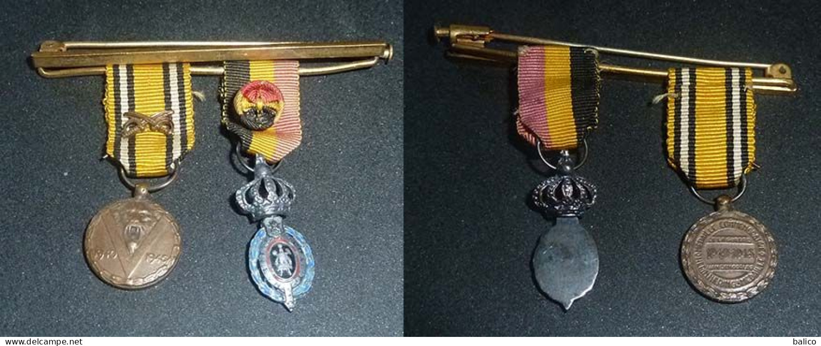 Deux Médailles Réductions  - Commémorative 1940-1945 + Médaille Du Travail – 2eme Classe + La  Barrette Fixe Ruban - Belgium