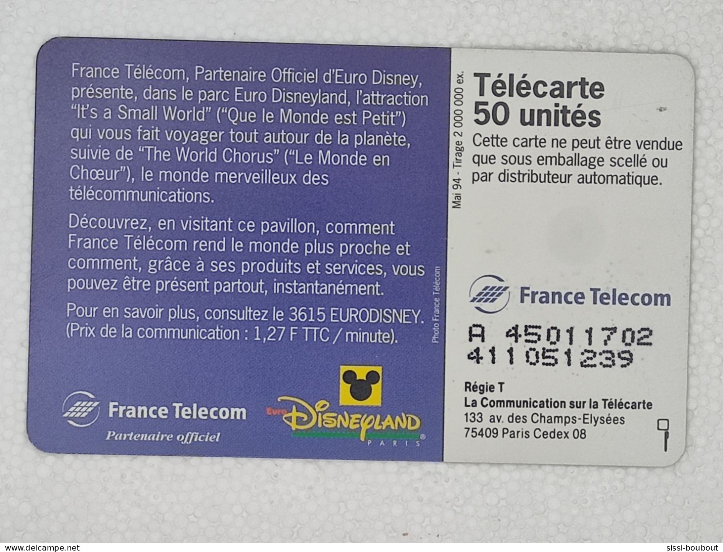 Télécarte - EURO DISNEY - Disneyland - It's A Small World ! - Disney