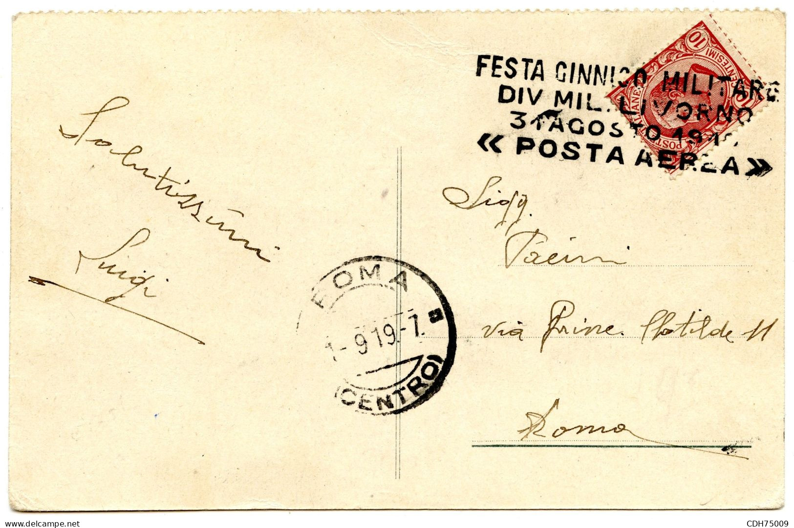 ITALIE - CARTE POSTALE FESTA CINNICO MILITARE LIVORNO POSTA AEREA - Storia Postale (Posta Aerea)