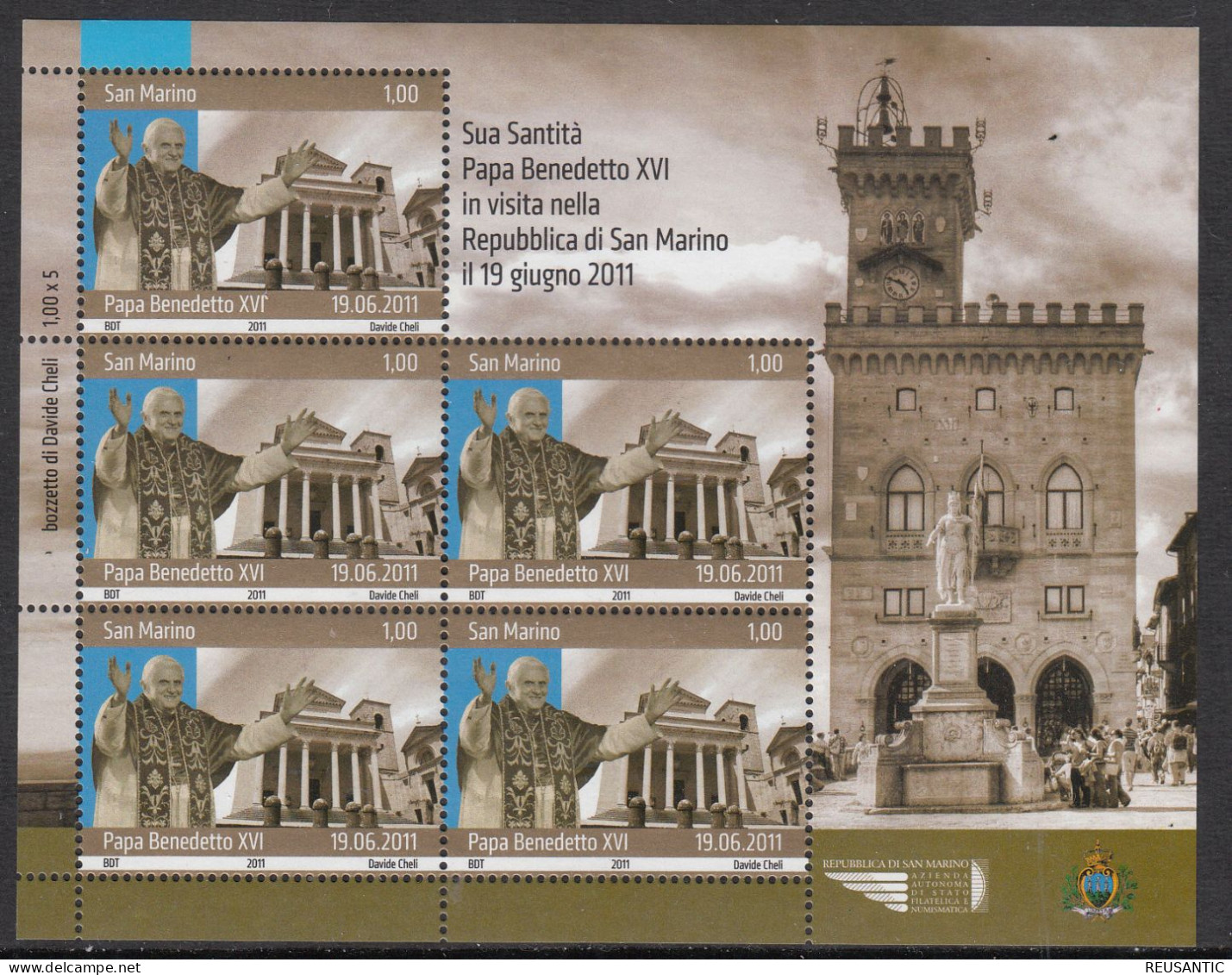 2011 SAN MARINO -SUA SANTITÀ PAPA BENEDICTO XVI -EN HOJA BLOQUE - Unused Stamps