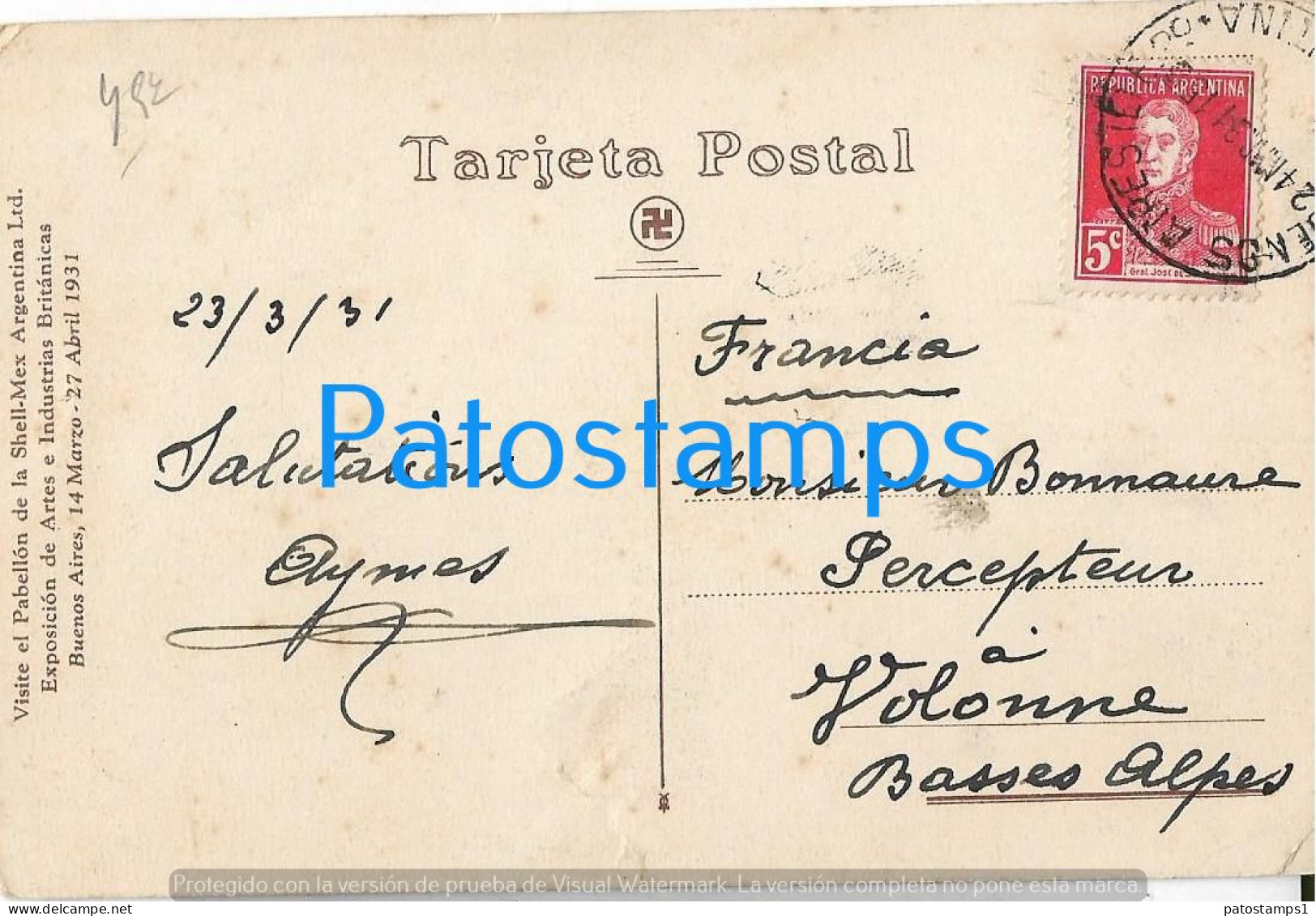 223073 ARGENTINA BUENOS AIRES PABELLON DE LA SHELL - MEX 1931 CIRCULATED TO FRANCE POSTAL POSTCARD - Argentine