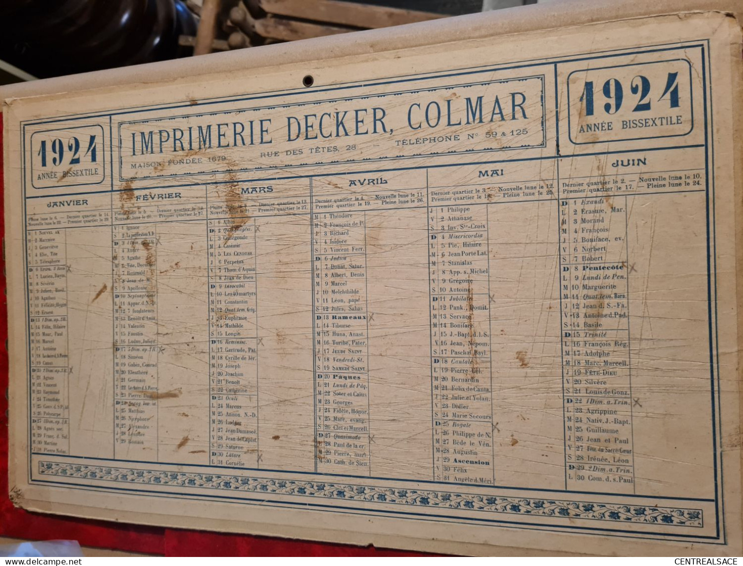 1924 CALENDRIER IMPRIMERIE DECKER RUE DES TETES COLMAR - Big : 1901-20