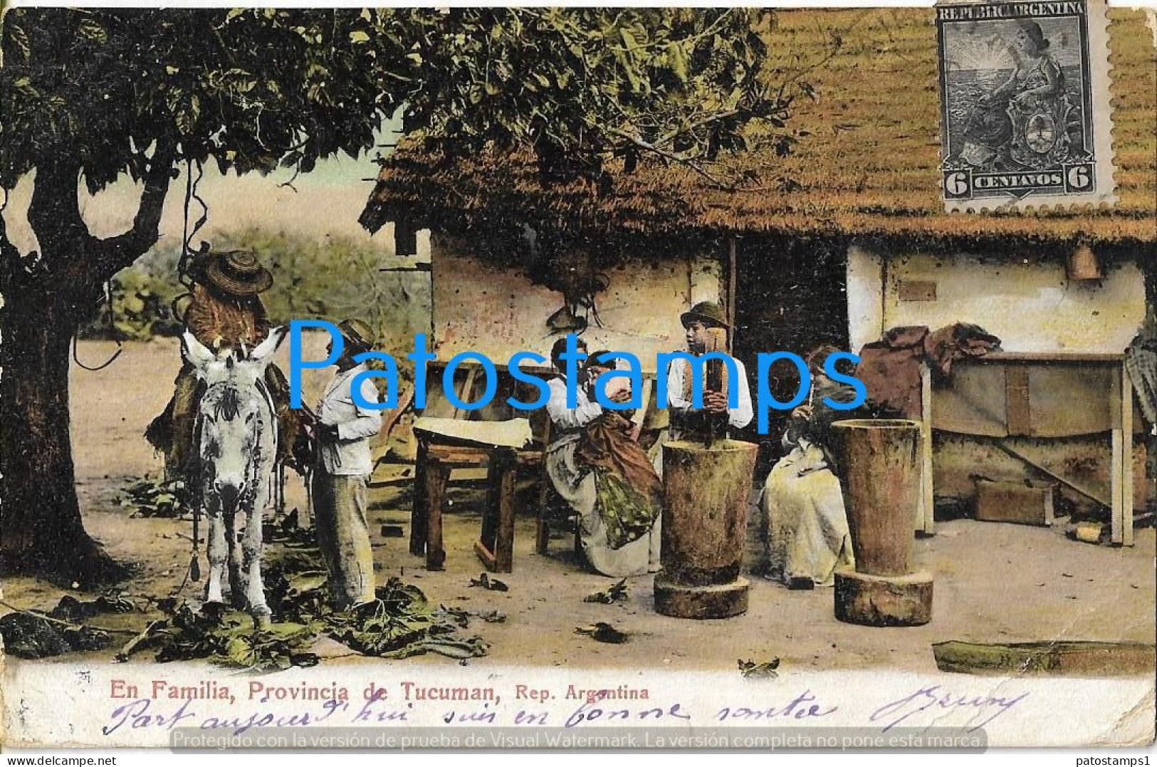 223075 ARGENTINA TUCUMAN COSTUMES NATIVE FAMILY BREAK CIRCULATED TO FRANCE POSTAL POSTCARD - Argentine