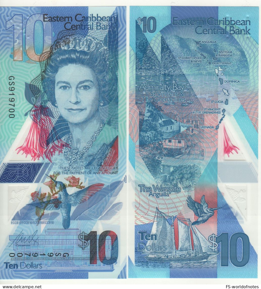 EAST CARIBBEAN New  $ 10   Polimer  2019  PW57   (Queen Elizabeth II -  Admiralty Bay At Back)   UNC - East Carribeans