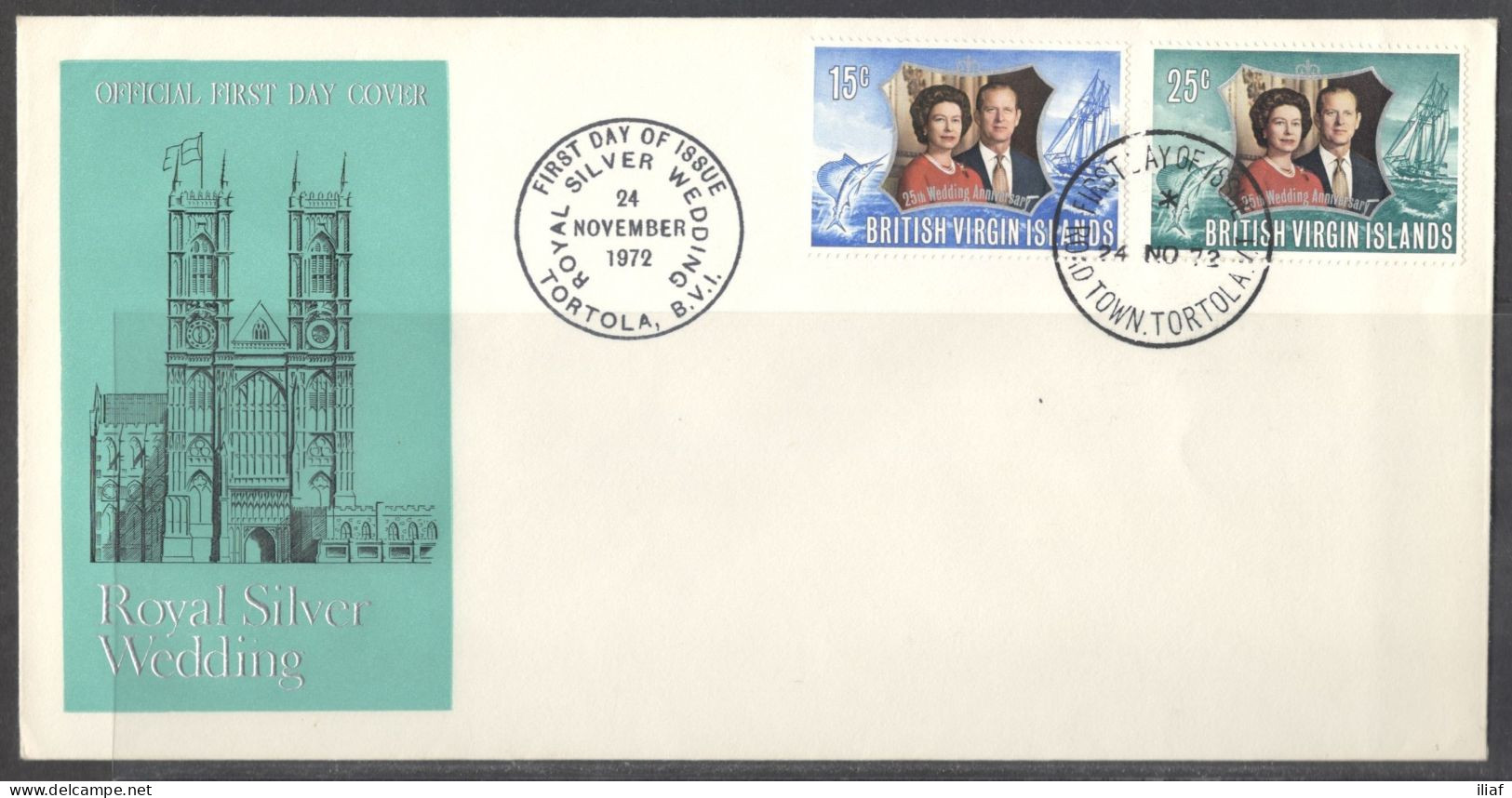 British Virgin Islands FDC Sc. 241-242. Royal Silver Wedding - Queen Elizabeth II And Prince Phillip. FDC Cancellation - British Virgin Islands