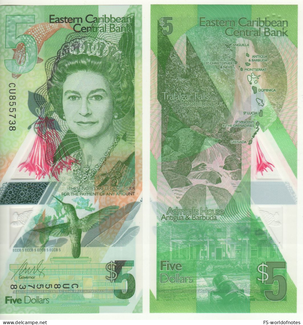 EAST CARIBBEAN New  $ 5   Polimer  2021  PW56   (Queen Elizabeth II -  Trafalgar Falls  Back)   UNC - Ostkaribik