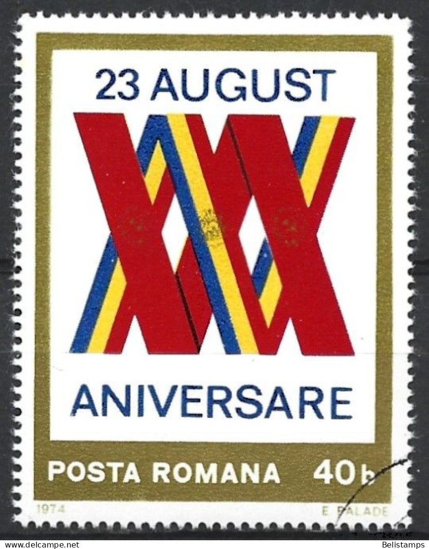 Romania 1974. Scott #2510 (U) Romanian And Communisr Flag Forming ''XXX'' - Gebraucht