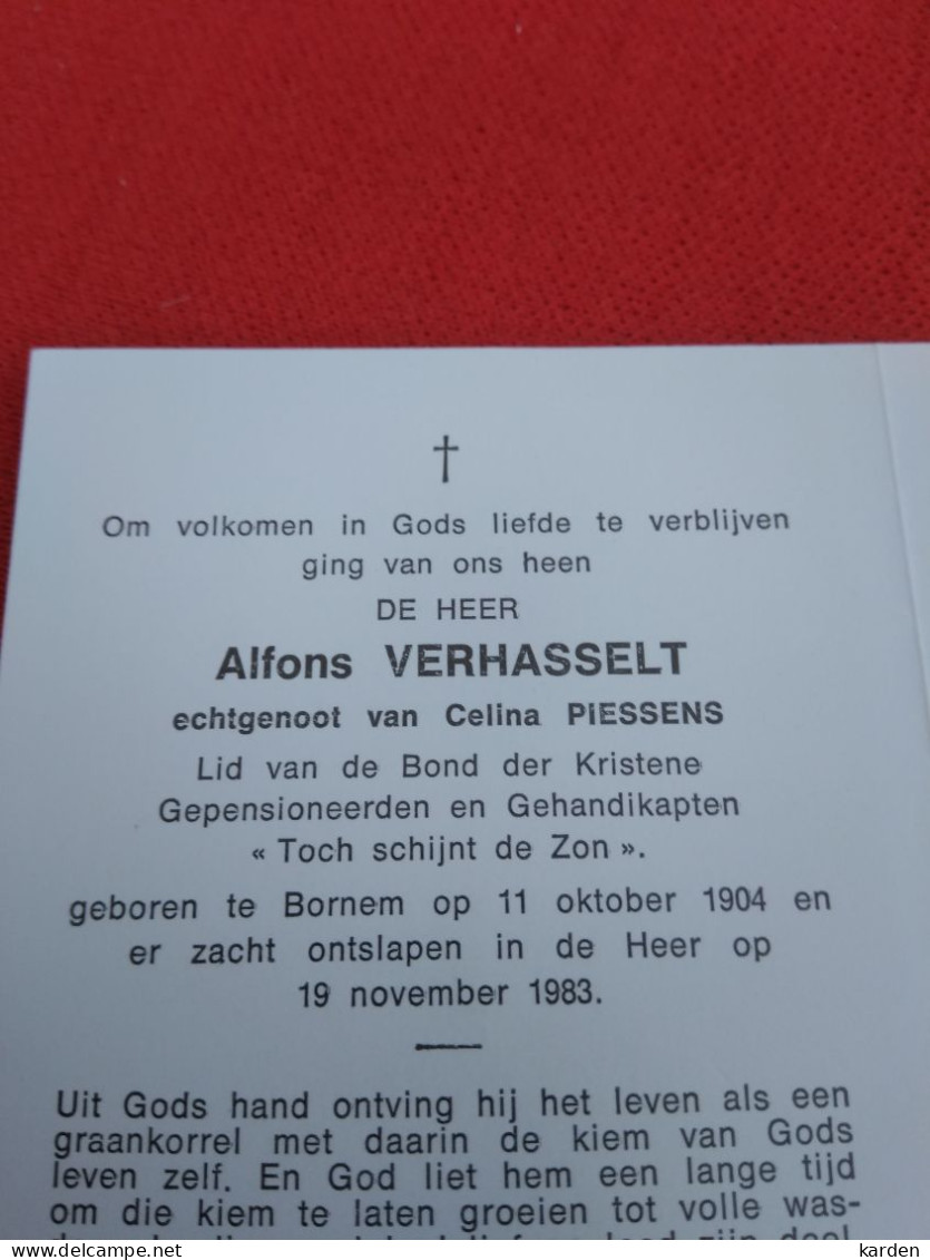 Doodsprentje Alfons Verhasselt / Bornem 11/10/1904 - 19/11/1983 ( Celina Piessens ) - Religion & Esotérisme