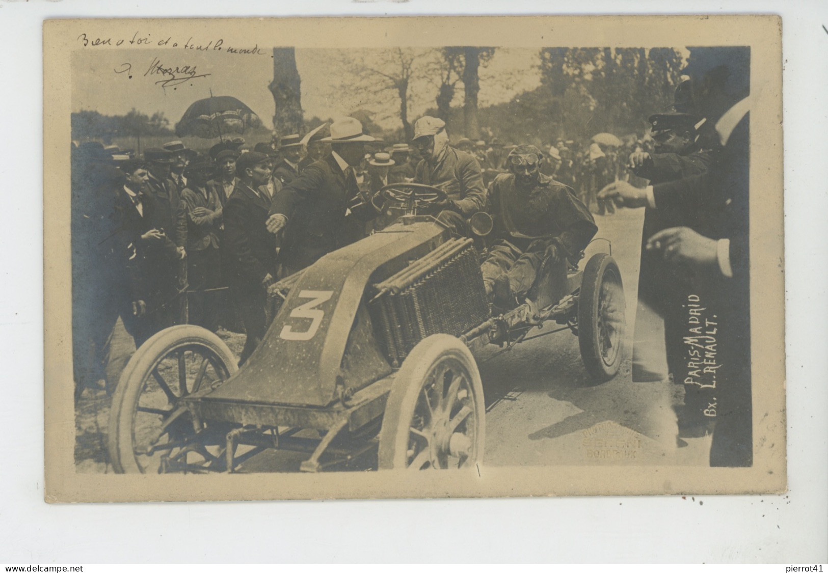 SPORT AUTOMOBILE - COURSE PARIS MADRID 1903 - BORDEAUX L. RENAULT - Carte Photo Réalisée Par Photo SERENI - Rallye
