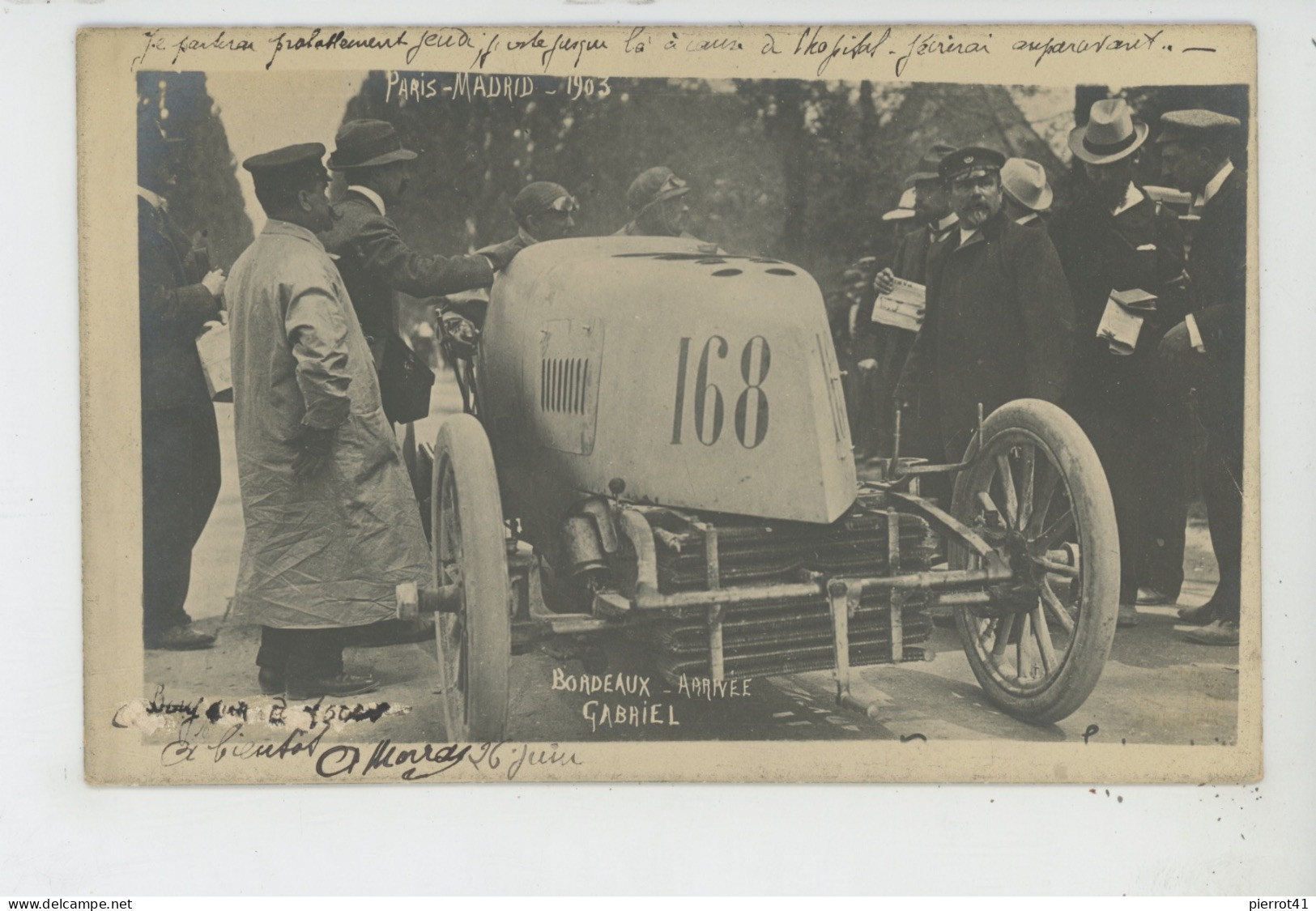 SPORT AUTOMOBILE - COURSE PARIS MADRID 1903 - BORDEAUX - Arrivée GABRIEL - Carte Photo Réalisée Par Photo SERENI - Rally Racing