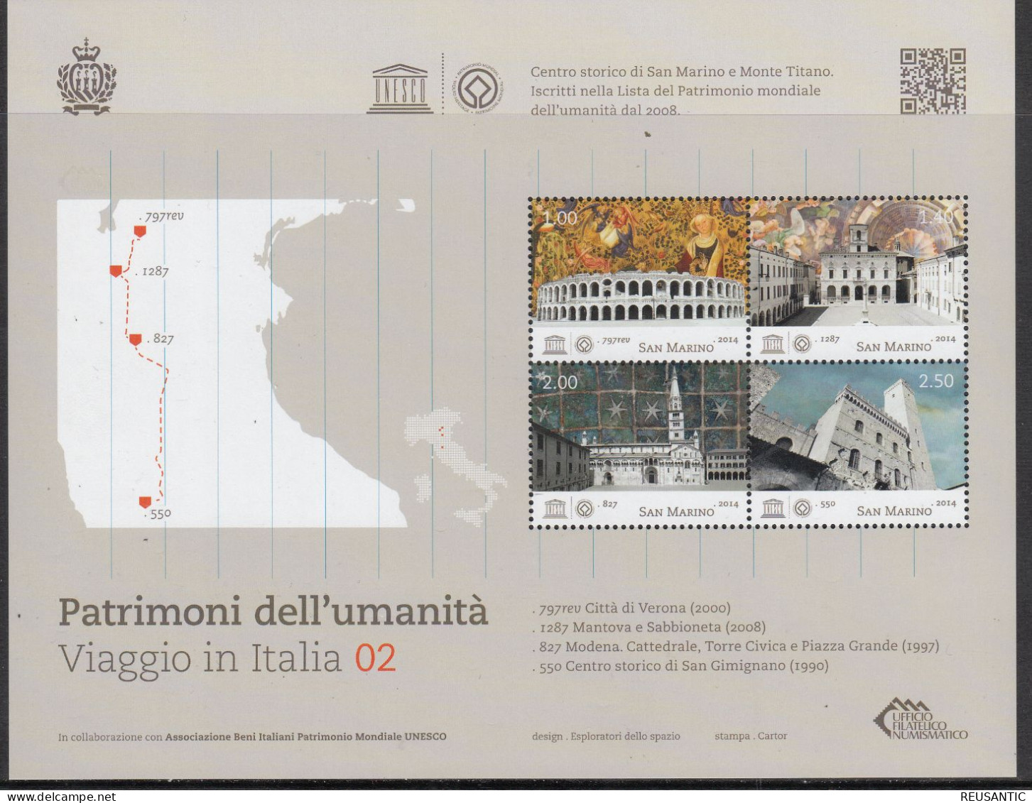 2014 SAN MARINO - PATRIMONI DELL'UMANITÀ - HOJA BLOQUE - Nuovi