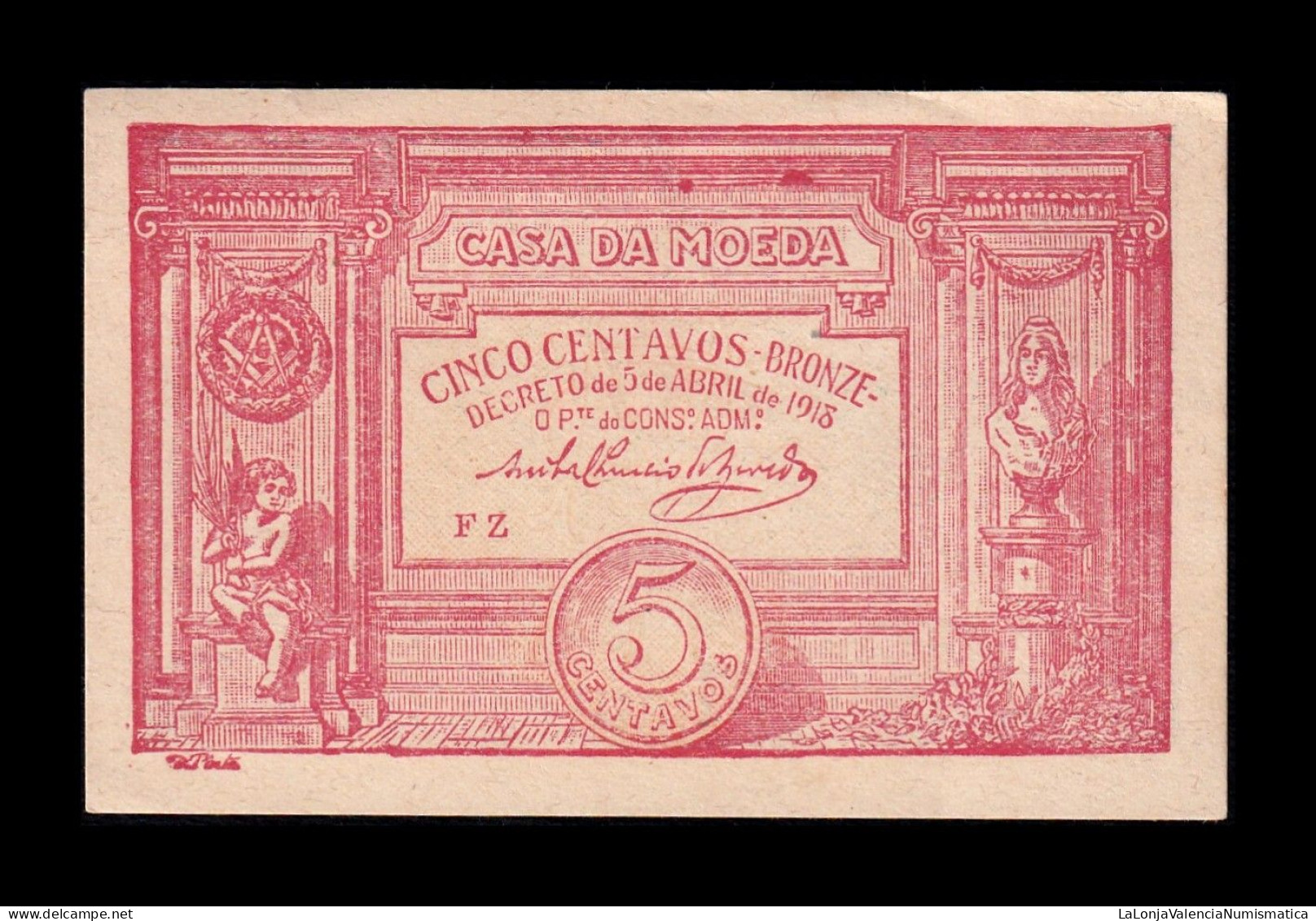 Portugal 5 Centavos 1918 Pick 98 Sc- AUnc - Portugal