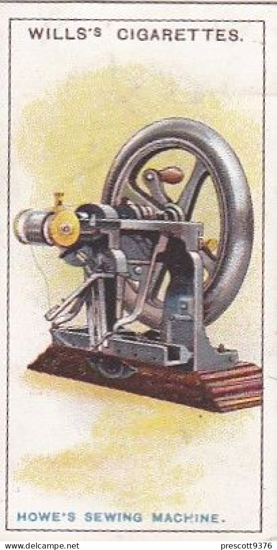26 Howes Sewing Machine  - Famous Inventions 1915 -  Wills Cigarette Card -   - Antique - 3x7cms - Wills