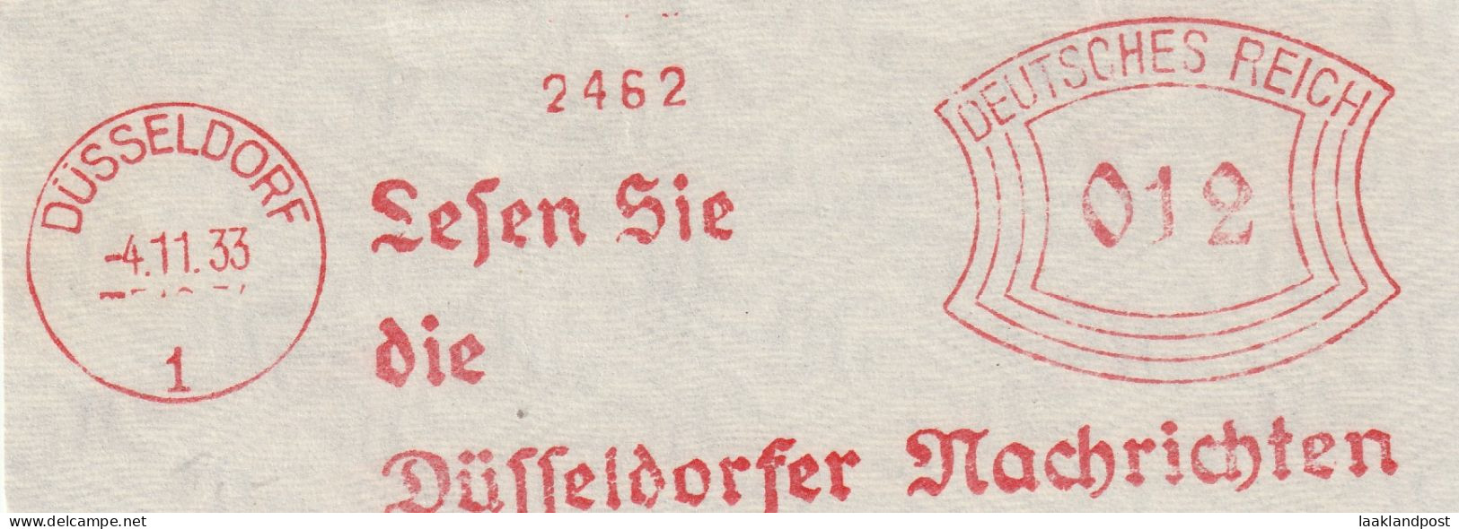 Deutsche Reichpost Nice Cut Meter Freistempel  Sesen Sie Die Dusseldorfer Nachrichten, Dusseldorf 4-11-1933 - Franking Machines