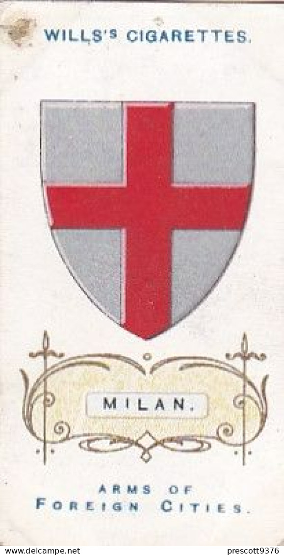 38 Milan  - Arms Of Foreign Cities 1912 -  Wills Cigarette Card -   - Antique - 3x7cms - Wills